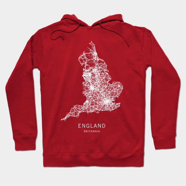 England Road Map Hoodie by ClarkStreetPress